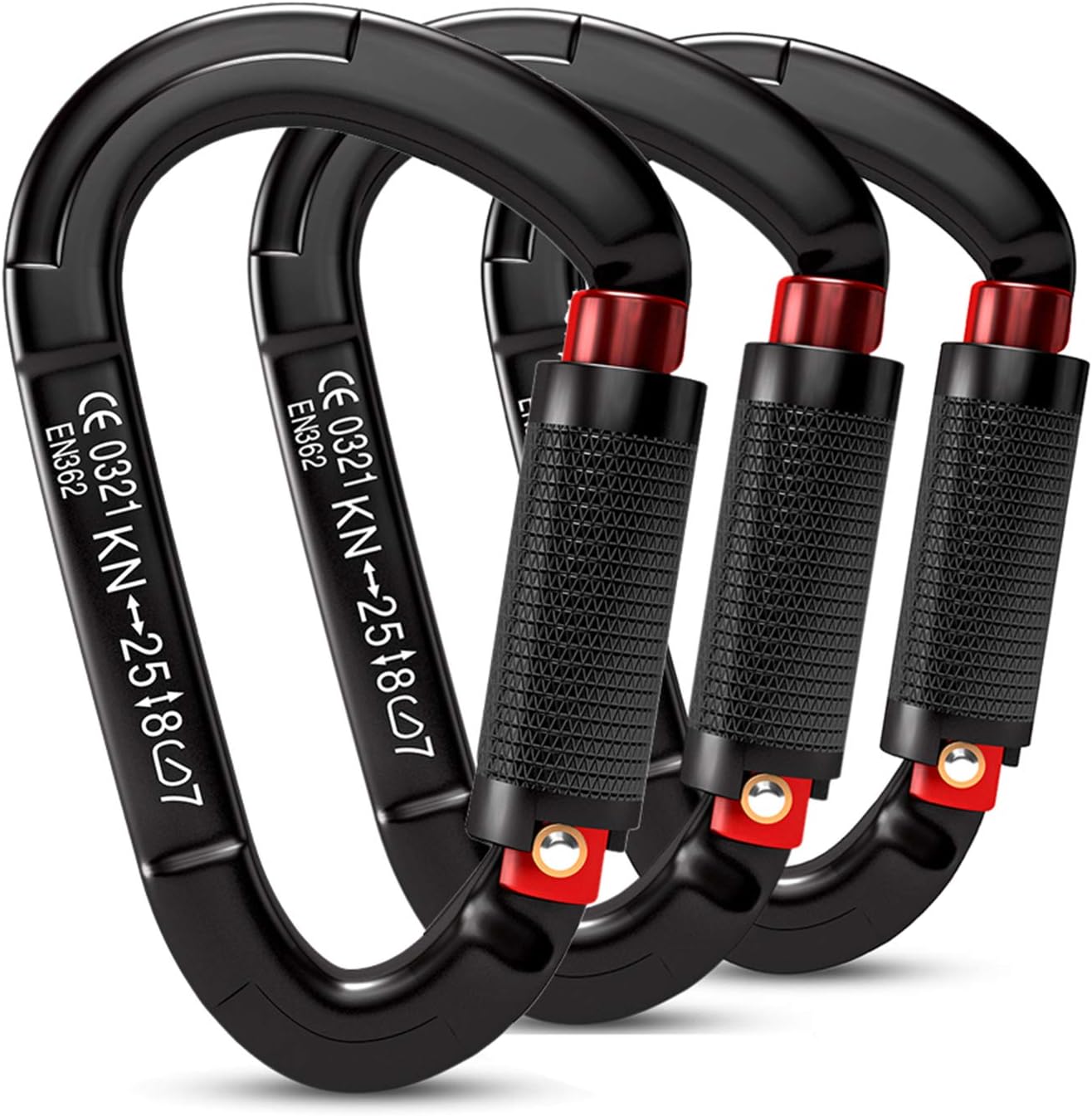 FVW 3 Pieces Heavy Duty Climbing Carabiners, 25KN Auto Locking Rock Climbing Carabiners Clips for Hammocks, Swing, Locking Dog Leash and Harness, Camping, Hiking & Utility (Black) : Sports & Outdoors