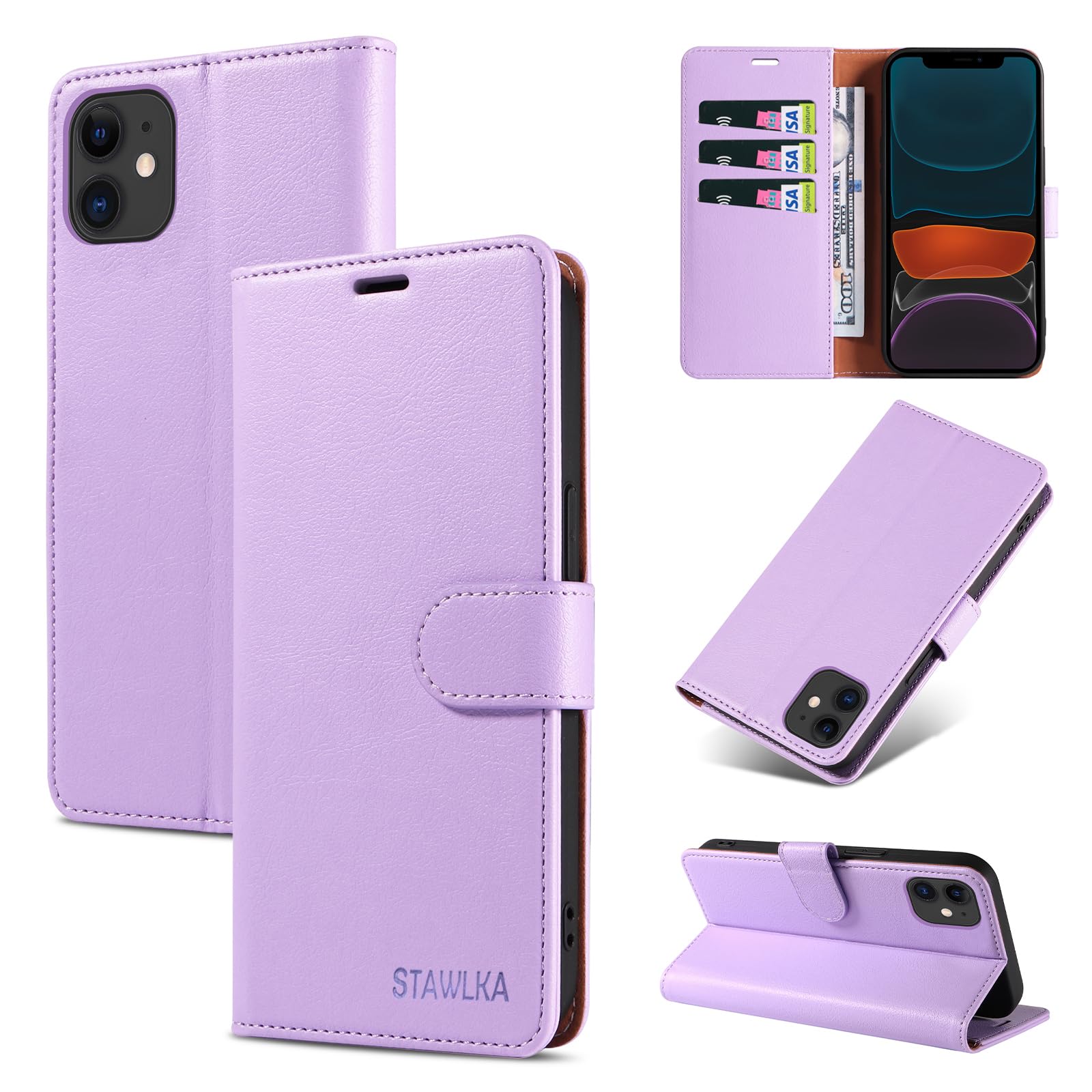 STAWLKA Premium PU Leather Flip Wallet Case with Magnetic Buckle, Kickstand & RFID Protection for iPhone 12/12 Pro - Purple