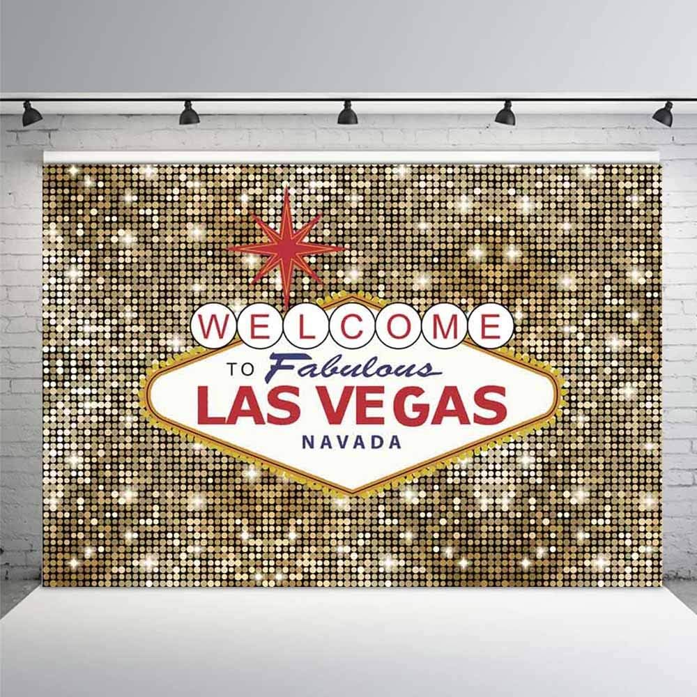 MEHOFOND 7x5ft Welcome to Las Vegas Party Background Fabulous Casino Poker Vintage Gold Round Sequin Photography Backdrop Photo Shoot Decor Banner Portrait Photo Booth Props Supplies - Image 3