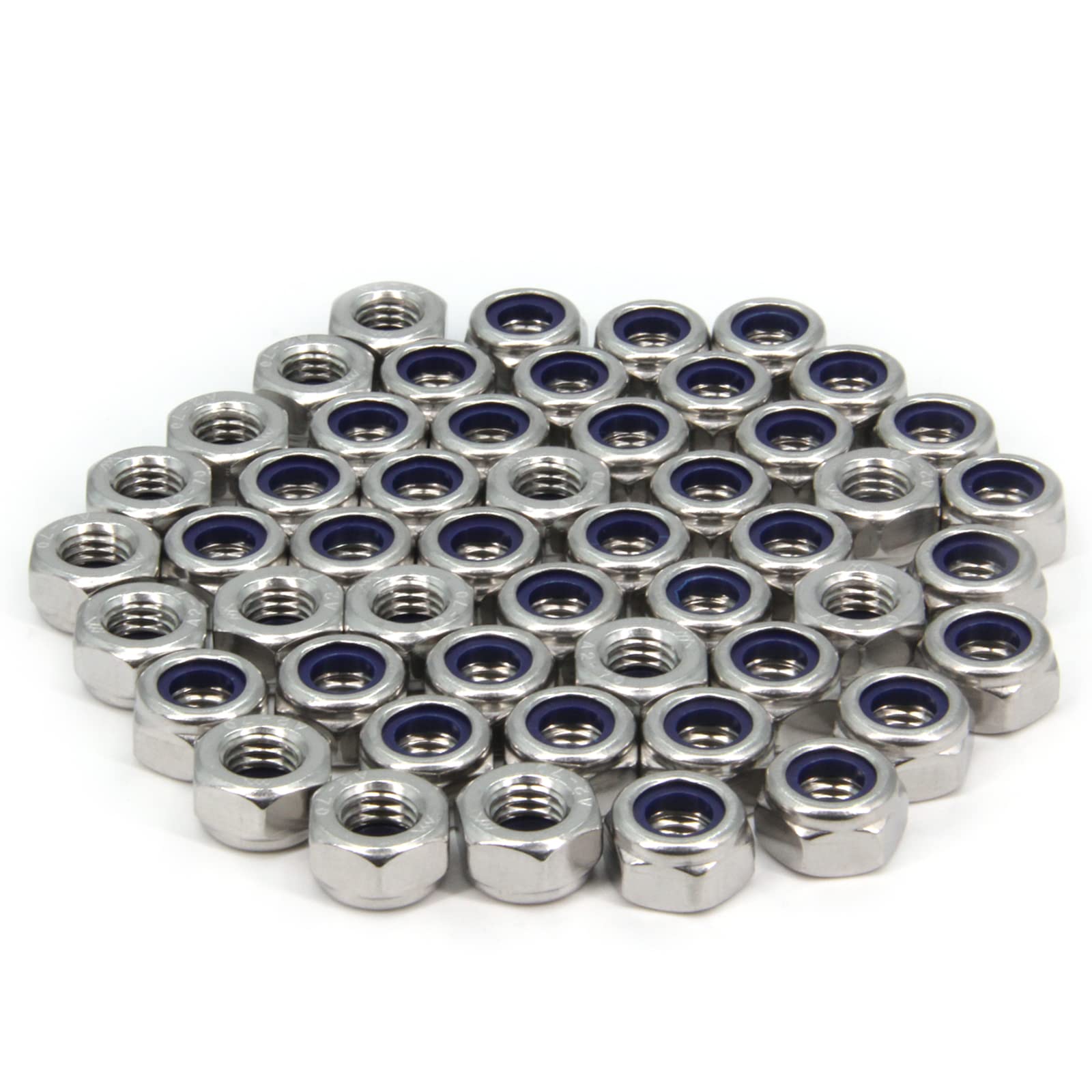Yeebyee M10 x 1.5mm Pitch 304 Stainless Steel Self-Locking Hex Lock Nuts, Nylon Insert LockNuts Silver Metric Self Clinching Hex Lock Nuts for Hardware Parts, 50pcs/Pack (M10-50pcs)