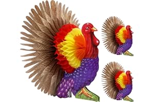 TURNMEON 3 Pieces 12 Inch Thanksgiving Table Decorations Paper Turkey Decorations Turkey Centerpiece Thanksgiving Centerpiece for Tables Thanksgiving Turkey Decorations Indoor Party Supplies Favor