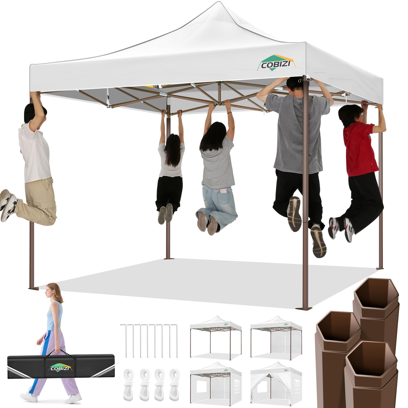 Photo 1 of ***MISSING PARTS/POLES ONLY**COBIZI Pop Up Canopy Tent Heavy Duty with 4 Sidewalls, Commercial Easy Up Instant Canopy Outdoor for Events Party Wedding, All Weather Waterproof UV 50+ with Carry Bag (Leg Upgraded), COLOR VARIES