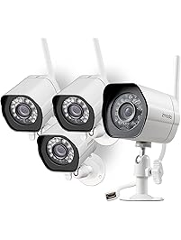Zmodo Wireless Security Camera System (4 pack) Smart HD Outdoor WiFi IP Cameras with Night Vision - Works with Alex