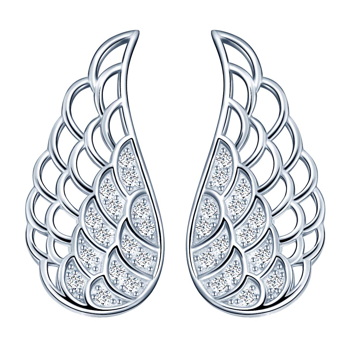 Woman's Girl's Sterling silver Earrings, Elegant Angel wings Stud, Inlaid zircon, gift for Birthday, Valentine's Day and Christmas