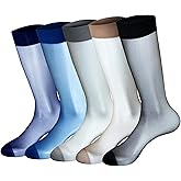 Cityelf 5 Pack Men Silky Socks Sheer Men Dress Socks Ultra Thin Nylon Sox Summer Cool Crew Socks