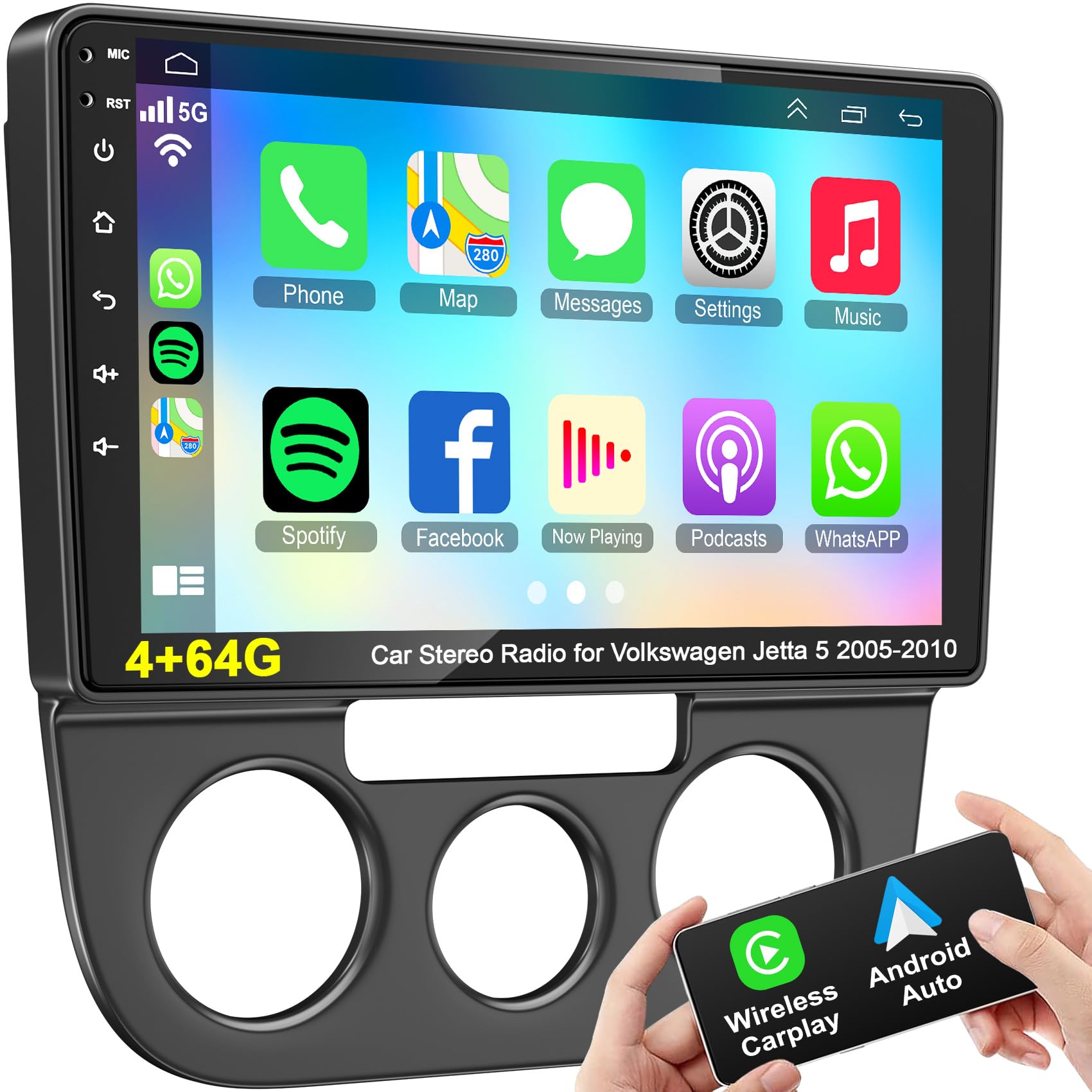 Photo 1 of Android 13 Car Stereo Radio for Volkswagen Jetta 5 2005-2010, 10.1 inch GPS Wireless CarPlay Android Auto IPS Touch Screen Navi WiFi FM RDS Head Unit 4GB RAM 64GB ROM