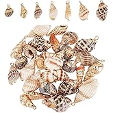 PH PandaHall 28pcs 7 Styles Natural Spiral Shell Pendants, Electroplated Shell Charms Beach Seashells Charm Summer Sea Shells Pendant with Hole for Summer Jewelry Bracelet Jewelry DIY Craft Halloween