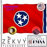 ZEKVY Embroidered Tennessee Flag 2x3 Outdoor Made in USA - Double Sided Heavy Duty Vivid Color TN State Flags with 2 Brass Grommet