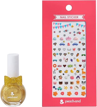 Amazon Peachand ピーチアンド プリンセスネイルカラー 子供用 マニキュア ネイルシール ネイルステッカー セット ゴールド 安全成分 キッズコスメ プレゼント ギフト用 子供化粧品 子供メイク 人気 おしゃれ 子供コスメ かわいい メイクアップ おもちゃ