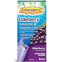Emergen-C Vitamin C Powder Supplement, Drink Mix with Electroyltes, Immune Plus, Elderberry, 18 Packets