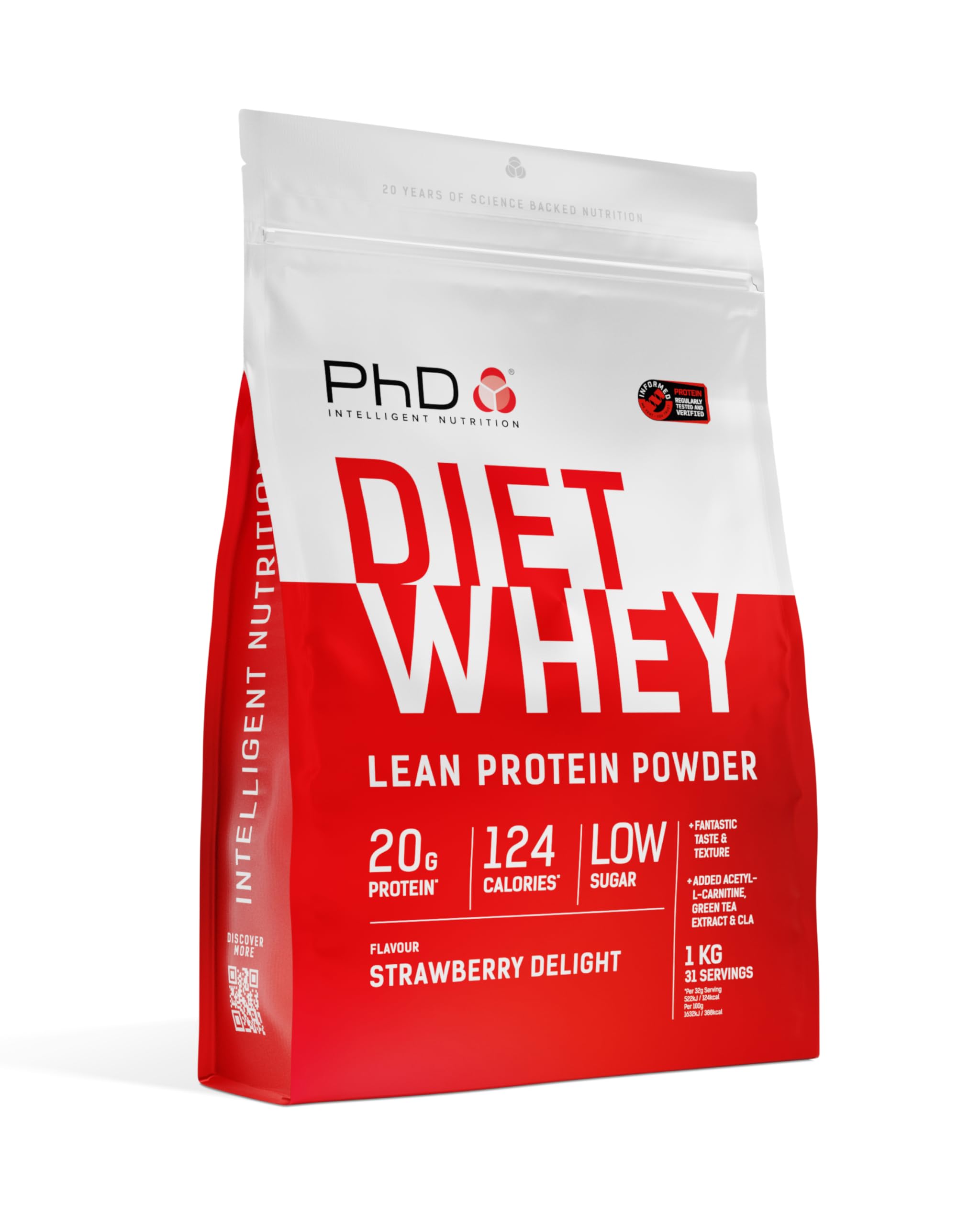 PhD Nutrition Diet Whey Lean Protein Powder | Strawberry Delight Whey Protein Powder | 1kg Bag
