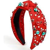 Huachi Christmas Headbands for Women Hair Accessories, Holiday Knotted Headbands with Pearls Rhinestones, Festive Head Band for Women’s Hair Headpieces Christmas Gifts