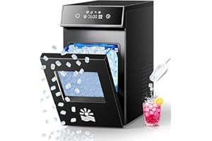 Oylus Nugget Ice Maker Countertop, Smart Pebble Ice maker with LCD Panel, 4min Making, 26lbs/24H Crushed Chewable Ice, Pellet ice maker with Timer Status Alert, Self-Cleaning, Chewy Ice for Home Party