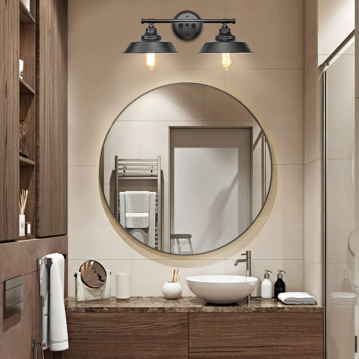 Goodyi 2 Lights Vanity Wall Sconce Lighting Rustic Style Matte Black Bathroom Light Fixtures Over Mirror Industrial Wall Light Sconces For Bathroom Vanity Lights For Cabinets Dressing Table Lighting Ceiling Fans Vanity