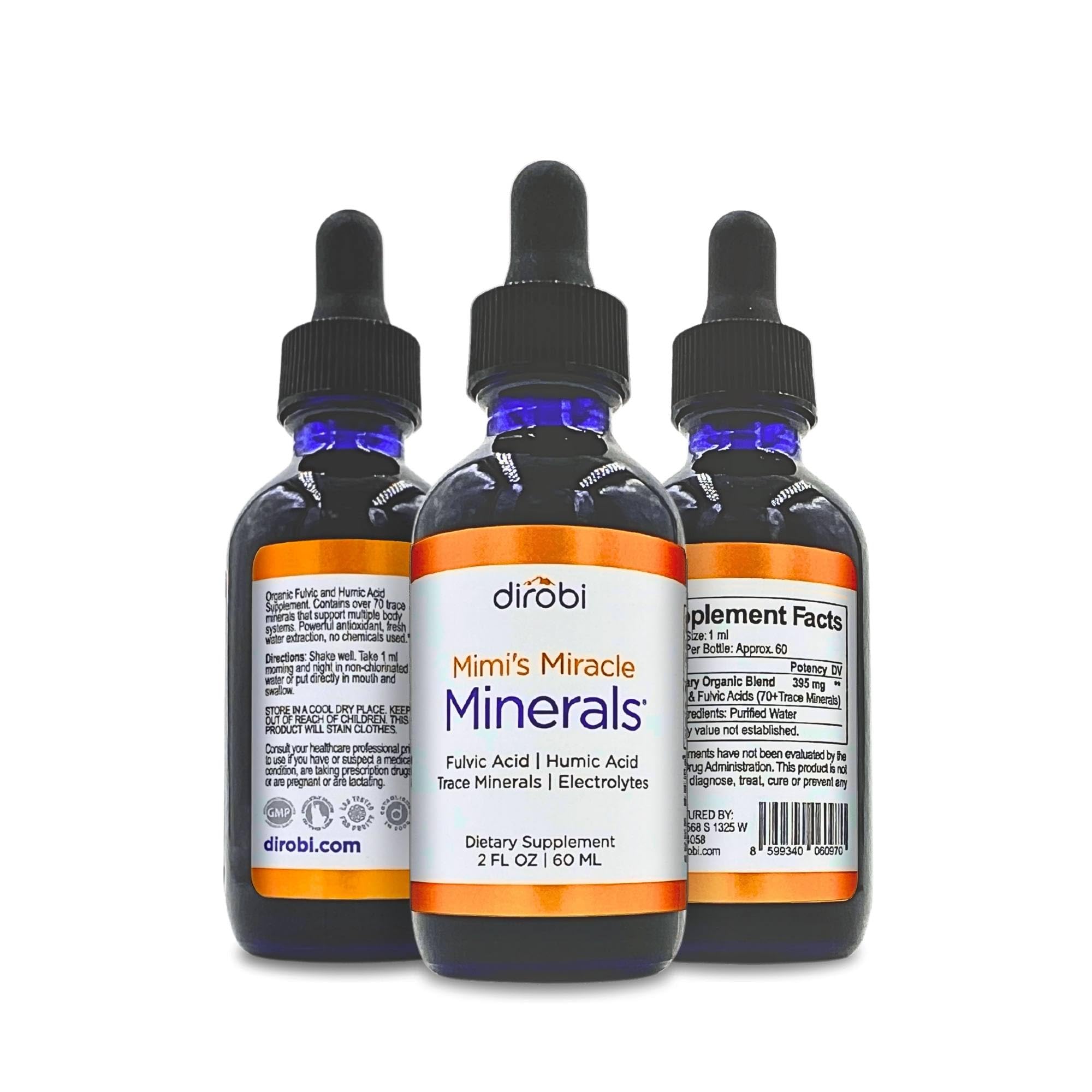 Dirobi Mimi's Miracle Minerals Fulvic Acid Humic Acid - Mineral Blend Drops Supplement, Liquid Trace Minerals 70 Ionic Minerals - Organic Plant Derived (2 oz 60 Day Supply)