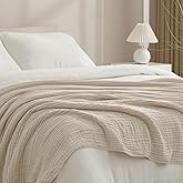 PHF Cooling Muslin Blanket Queen Size 90"x80", 6-Layer Lightweight Gauze Blanket Made from 35% Rayon Derived from Bamboo & 65% Cotton, Breathable & Ultra Soft Cozy for Hot Sleepers, French Oak