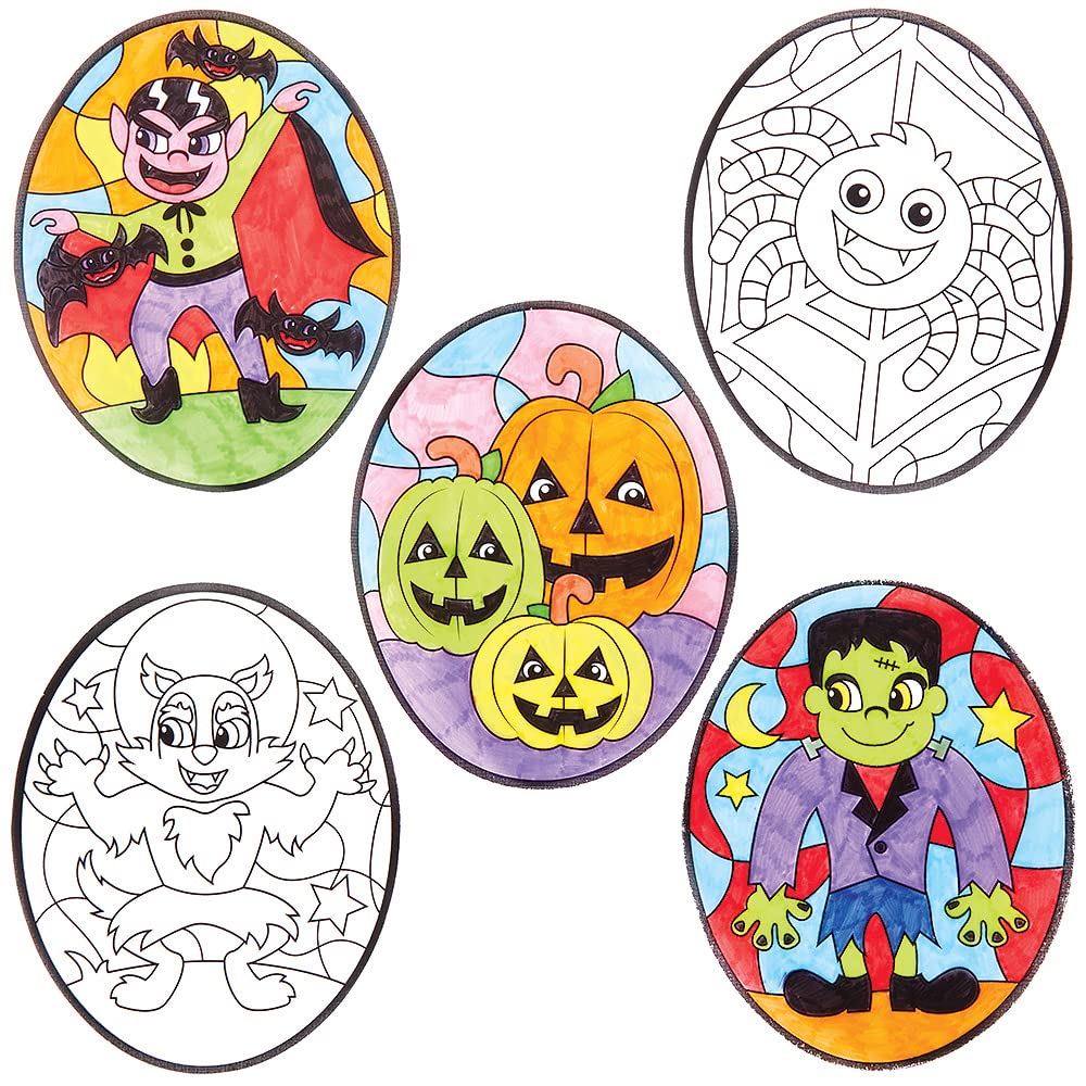 Baker Ross FX285 Halloween Colour in Window Decorations - Pack of 18, Stained Glass Effect Kids Craft, Halloween Decorations for Children