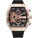 TEARTRACE Watches for Men Analog Quartz Waterproof Sport Men’s Watch Tonneau Chronograph Luminous Fashionable Unique Casual Watch with Silicone Strap