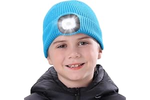 MELASA LED Beanie for Kids, USB Rechargeable Hand Free Hat with Light Winter Night Gifts for Kids Boys Girls in Dark Outdoor