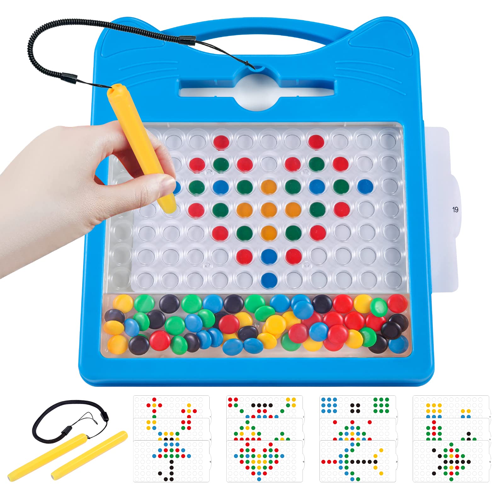 Photo 1 of Svance Magnetic Drawing Board for Kids, Toddler Magnet Doodle Board with Beads and 2 Pens, Magnetic Dot Art Toys, Airplane Car Travel Activities (Blue Cat)