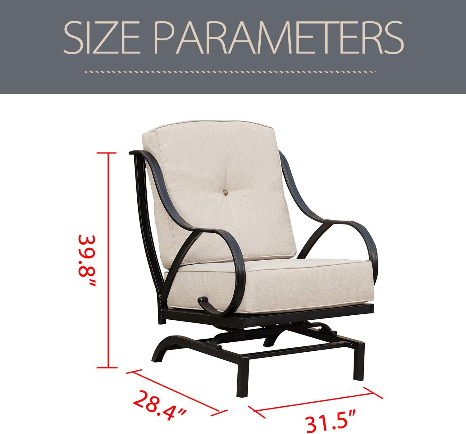 LOKATSE HOME Outdoor Bistro Wrought Iron Furniture Patio Metal Conversation Seating Chair with Thick & Soft Cushions Curved Armrest, Armchair, Beige : Garden & Outdoor