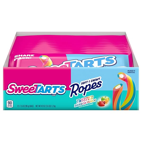 SWEETARTS TWISTED RAINBOW ROPES SHARE PACK, 3.5 OUNCE, PACK OF 12 (PACKAGING MAY VARY)