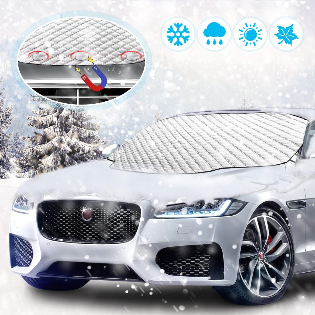 LEWONPO Car Windscreen Covers Frost for Winter, Car Windshield Cover, Magnetic Snow Cover Windshield Ice Covers Frost Snow Dust Protector Auto Sunshade Fit for Most Cars, Trucks, SUV (183 x 116cm)
