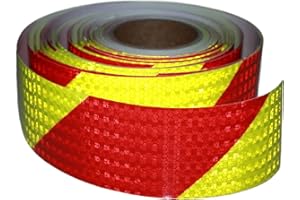 Tuyrchu Reflective Tape Fluorescent Yellow & Red 3 inch x 66ft for Trailers, Self-Twill Waterproof Outdoor Reflector, High-Strength High-Visibility Hazard Warning Safety External Accessories