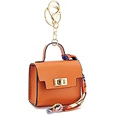 WOZEAH Mini Backpack Keychain for Women,Small Change Pouch Coin Purse Twist-lock with Key Headset Bag（Orange）