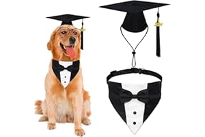 GOYOSWA Dog Graduation Cap and Dog Tuxedo Collar, Adjustable Dog Graduation Cap with Black Tassels 2024 Charm for Small Medium Large Dogs (Graduation Cap & Tuxedo)