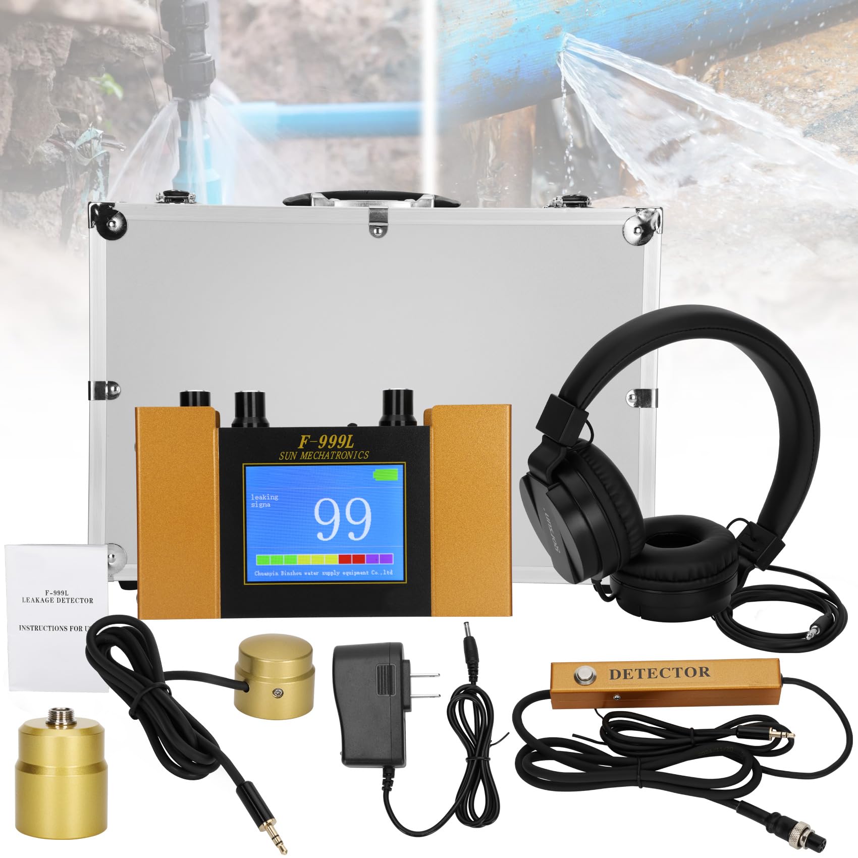 Photo 1 of Underground Water Leak Detector, Water Pipe Leak Detector, Two Size Sensors Precise Positioning, High-Sensitivity Digital Display Leakage Sensor, Carrying Case
