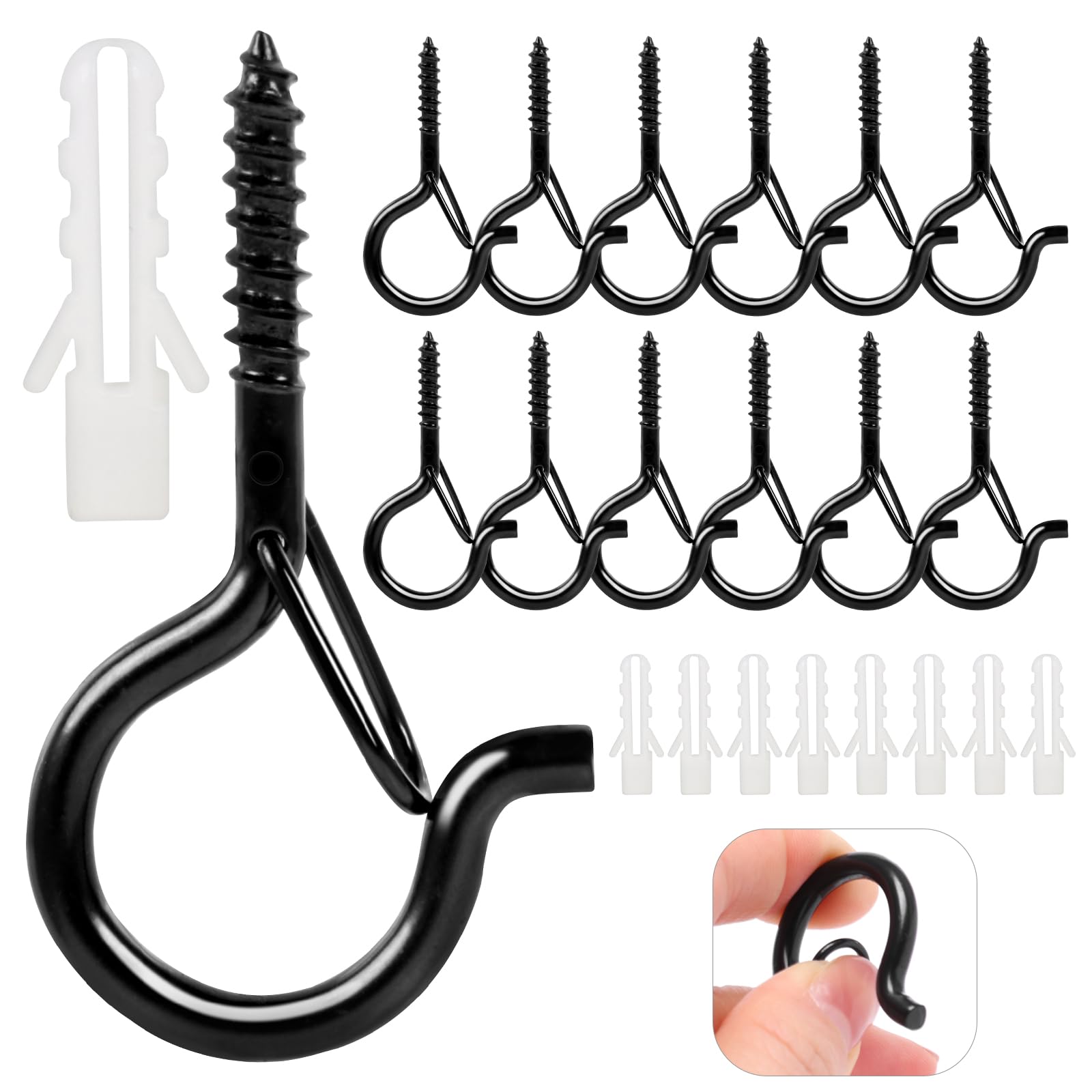 lohey 12 Pack Screw in Hooks, Q Hanger Wall Ceiling Hooks for Outdoor Christmas String Light, Birdcage, Feeders, Christmas Decor