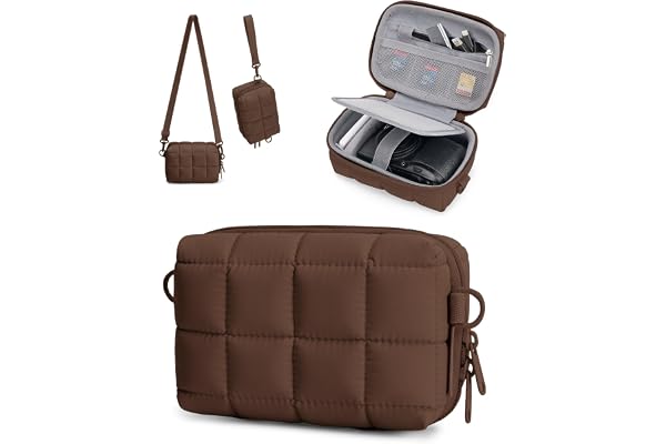 BAGSMART Small Puffy Digital Camera Case, Water-repellent, Coffee brown | Camera Bag with 2 Carrying Ways for Canon PowerShot G7X Mark II/III/Sony DSCW800/DSCW830, Lightweight