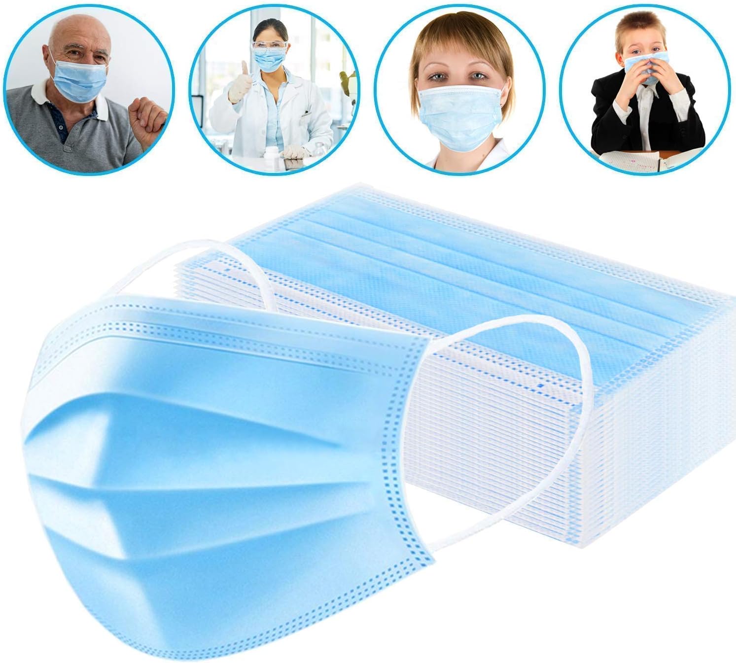 LEMSIR 20 Pcs - Breathable three Layer - Disposable - Anti Dust - Blue