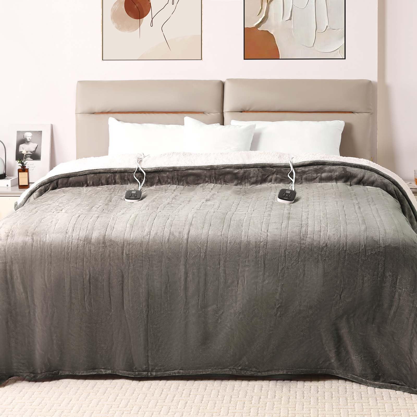 Photo 1 of Bearhug Electric Heated Blanket Heating Blanket Queen Size 84"x 90" Warm Throw Gift Dual Controllers Velvet & Sherpa, 10 Levels & 0.5-12H Auto Off, Over-Heat Protect, ETL, Machine Washable