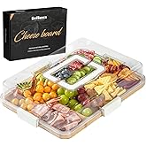 Bamboo Charcuterie Board Whit Lid, Portable CheeseBoard for Serving Tray with 6 Compartments, Build-A-Board Bamboo Cutting Board for Entertaining, Party, Wedding, Birthday, House-Warming Gift