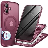 BERFY for iPhone 16 Plus Case, Compatible with MagSafe, Built-in Privacy Screen Protector and Camera Protection, Anti-Spy Full Body Shockproof Matte Phone Case for 16 Plus 6.7", Dark Red
