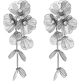 Bohemian Flower Drop Dangle Earrings Flower Earrings for Women Exaggerated Big Flowers Earrings Fabric Floral Dangle Earrings for Women