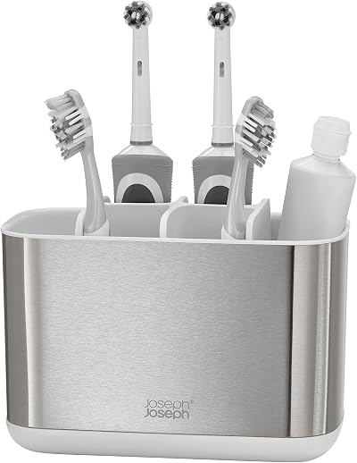 Joseph Joseph Easy-Store Large Toothbrush Holder Caddy White/Steel