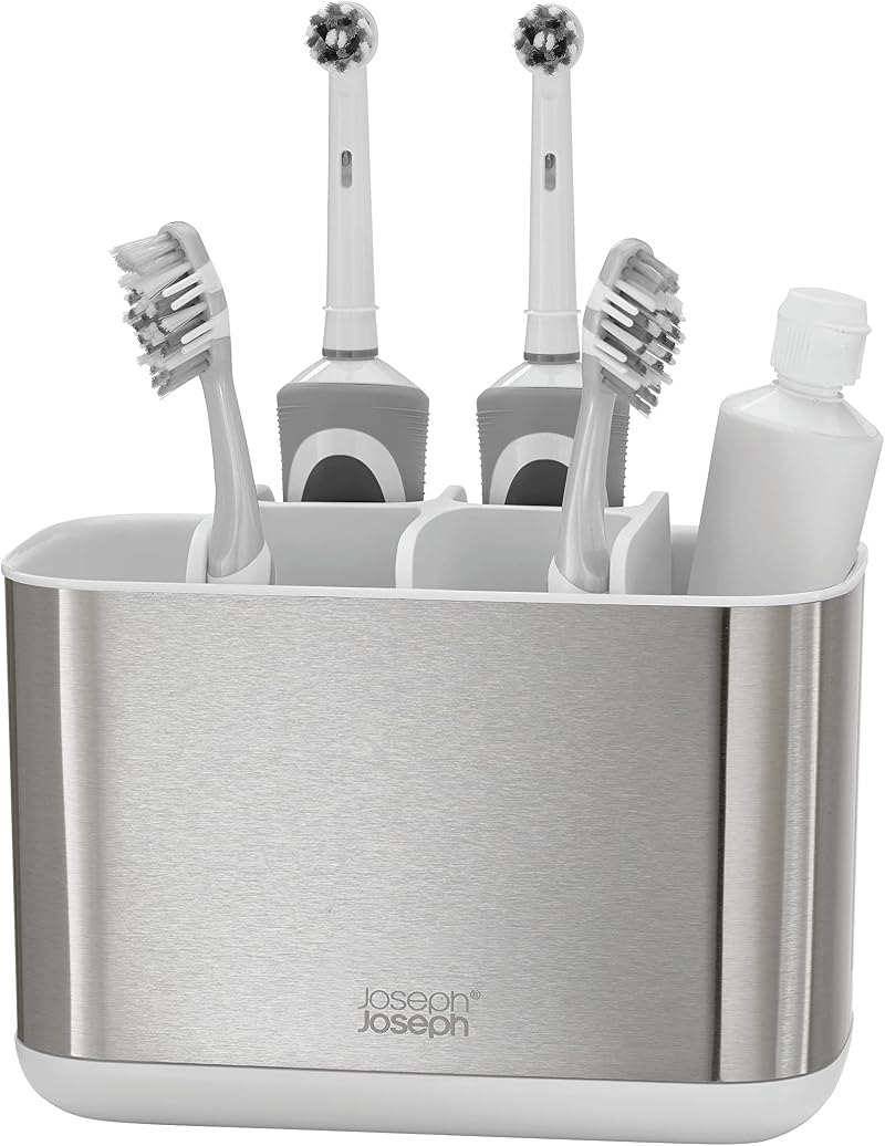 Joseph Joseph Easy-Store Large Toothbrush Holder Caddy White/Steel