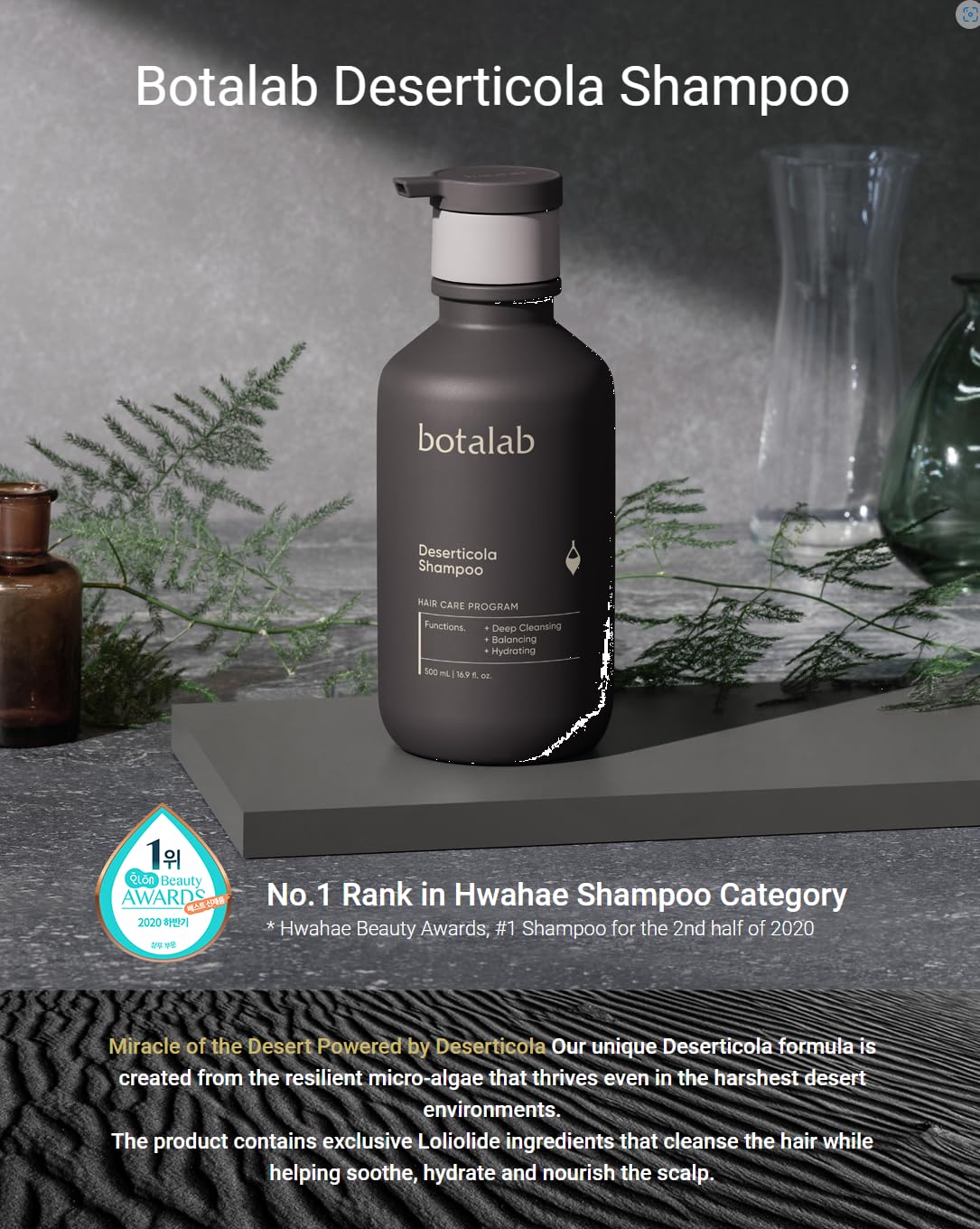 Botalab Hair Growth Pack Korean Kbeauty Hair Care Set: 3 Items, Deserticola Shampoo, Water Treatment, Hair Oil Serum