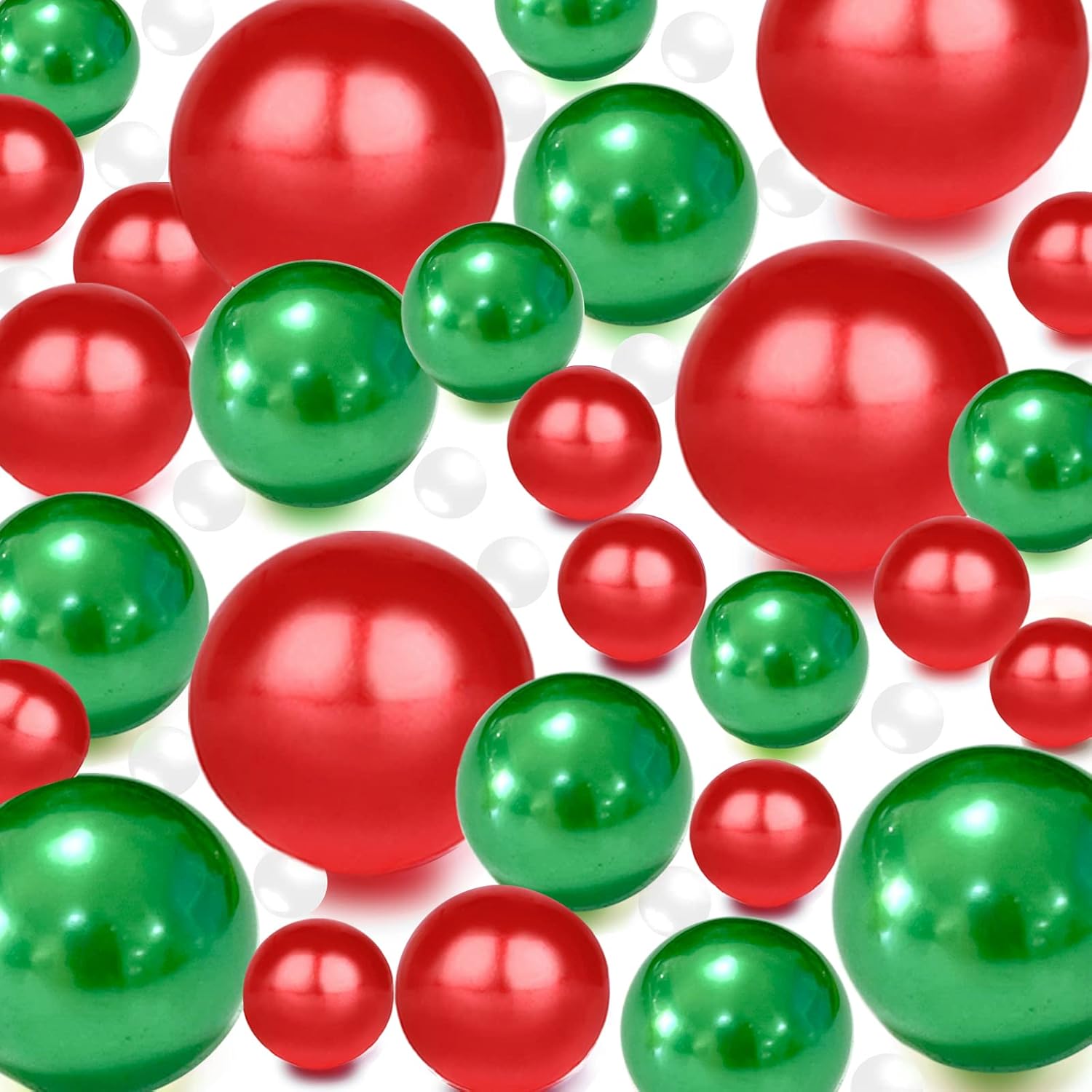 Vase Fillers - Z-synka 200 Pieces Floating NO Hole Pearls and 10000 Pieces Transparent Water Gels,Floating Beads Pearls for Vases,Pearl Decor (Red, Green)