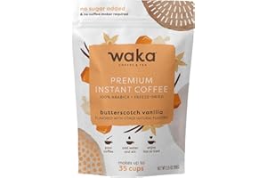 WAKA COFFEE Waka Premium Instant Coffee — Butterscotch Vanilla Flavored — 100% Arabica Freeze Dried Beans — For Hot or Iced Coffee (3.5 Ounces Pouch)