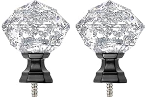 TONIAL Curtain Rod Finials for 3/4 and 5/8 Inch Diameter Curtain rods, Translucent Diamond Replacement Finials with M6 Standard Screw, Black 2pcs