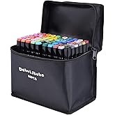 Dabo&Shobo 60 Color Alcohol Marker Pens, Bright Permanent Markers For Coloring, Markers For Adults Coloring Book, Wide Chisel And Fine Tip, Dual Tip Design Equipped with Black Suitcase