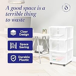 HOMZ Drawer Tower, 3-Tier Clear Plastic Storage