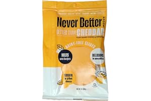 NEVER BETTER FOODS Plant Based Cheddar Slices, Healthy Vegan Cheese, Dairy Free Cheddar Cheese, 7oz Bag of Cheddar Slices, Lactose Free Cheddar Cheese, Smooth and Non Oily Vegan Cheese Slices.