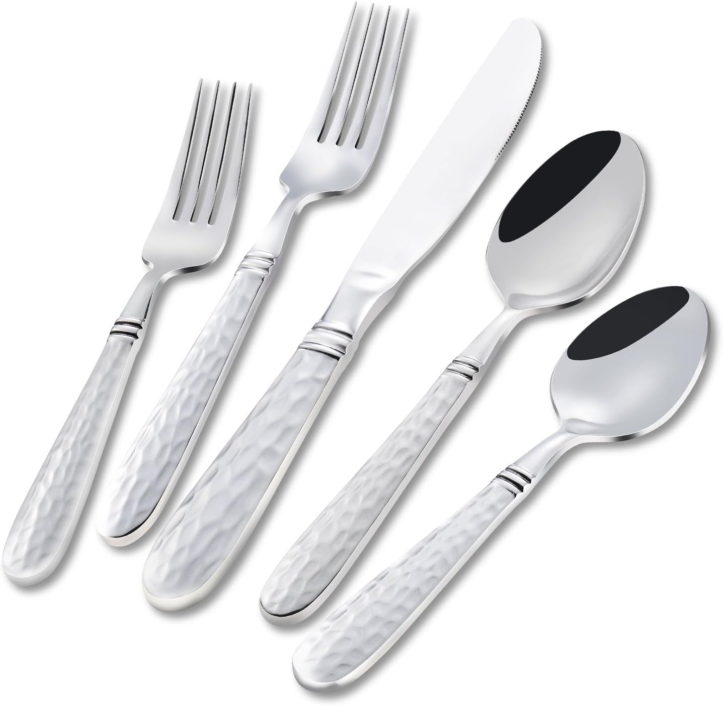 Flatasy Stainless Steel Silver 20-Piece Flatware Set with Hammered Pattern,Forged Cutlery Dinnerware Service for 4