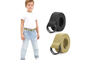 JASGOOD Kids Canvas Belts for Boys Girls Double D-ring Buckle Web Strap Belt Uniform Baseball Unisex Waist Belt for Youth