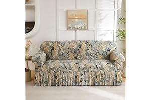 KAIJIE Super Stretch Sofa Slipcover–Non Slip Soft Couch Sofa Cover,Skirt Edge Design with Non Skid Foam and Elastic Bottoms for Crafted from Soft Polyester Printed Pattern（2-Person seat Couch Cover）